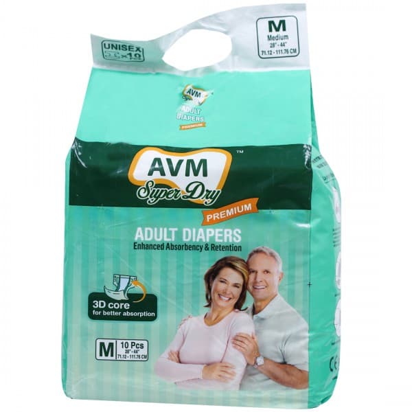 AVM Super Dry Premium Adult Diapers M (Pack Of 10)