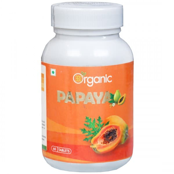 360 Degree Organic Papaya 500 mg 60 Tablets