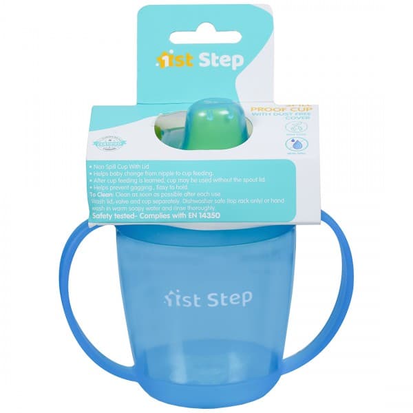 1st Step Spill Proof Cup with Dust Free Cover 6M+ ST-1156BL Blue & Light Green 250 ml