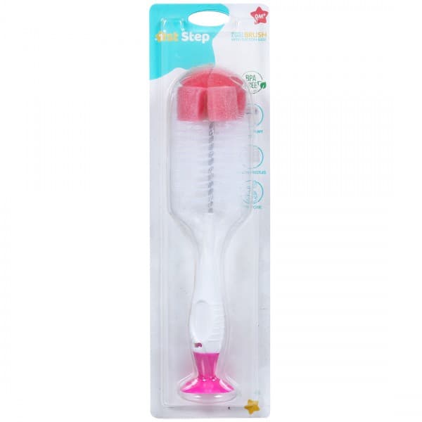 1st Step Bottle & Nipple Brush with Suction Base 0M+ ST-1135PK Pink