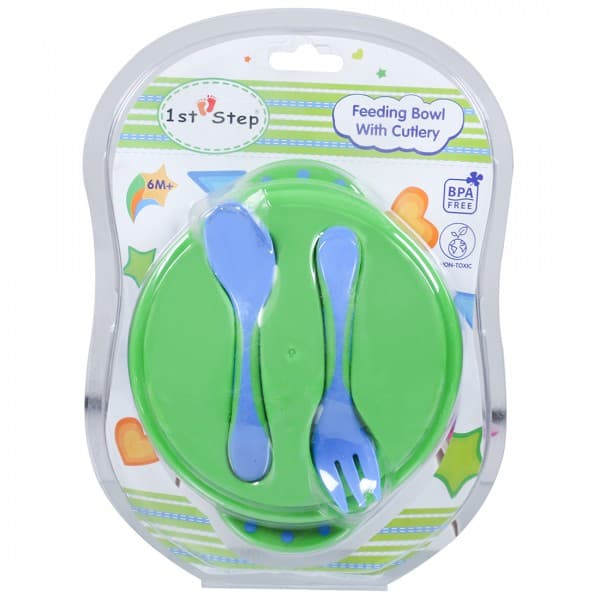 1st Step Feeding Bowl with Cutlery 6M+ ST-1146BL Blue & Green