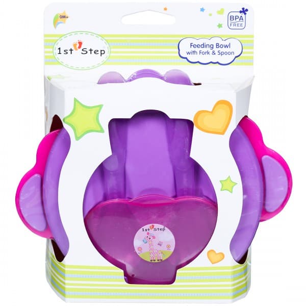 1st Step Feeding Bowl with Fork & Spoon 0M+ ST-1142 Violet & Pink