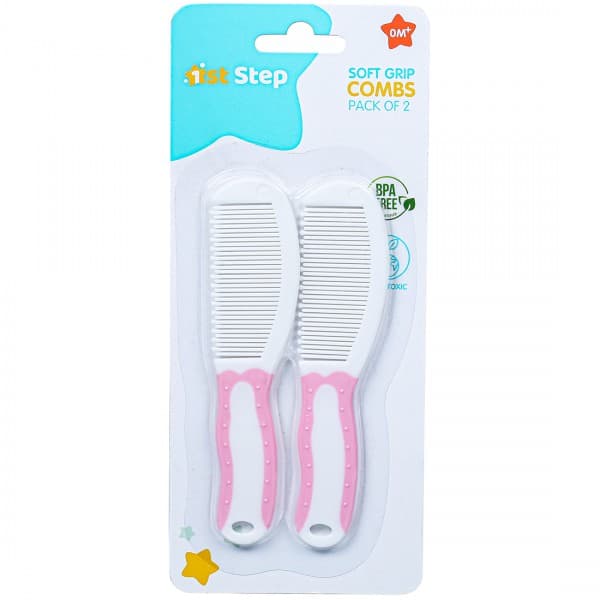 1st Step Soft Grip Combs 0M+ ST-1217PK Pink & White Pack Of 2