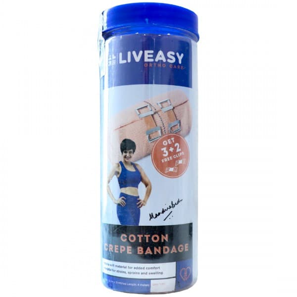 Liveasy Orthocare Cotton Crepe Bandage (3+2 Free Clips) 15 cm x 4 m