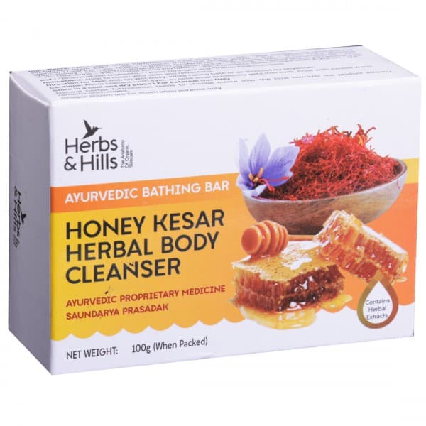 Herbs & Hills Honey Kesar Herbal Body Cleanser Ayurvedic Bathing Bar 100 g