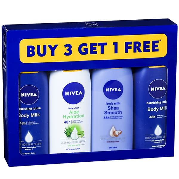 Nivea Body Lotion Buy 3 Get 1 Free (Body Milk 2 x 75 ml, Aloe Hydration 75 ml, Shea Smooth 75 ml) 4 x 75 ml