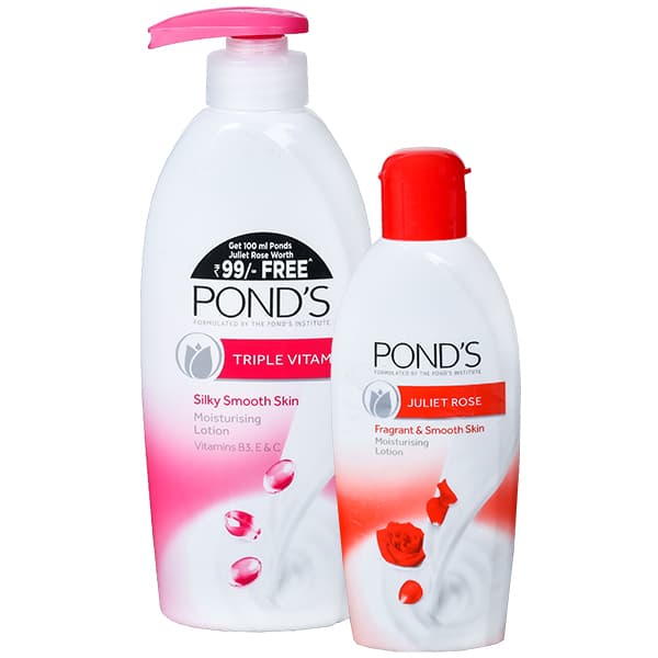 Ponds Triple Vitamin Moist Lotion (Free Ponds Juliet Rose Moisturising Lotion 100 ml) 275 ml