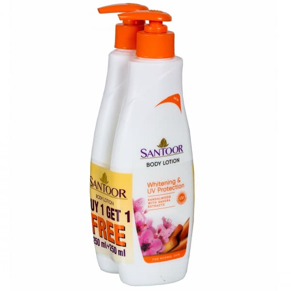 Santoor Body Lotion Whitening & UV Protection Sandalwood with Sakura Extracts (Buy 1 Get 1 Free) 2 x 250 ml