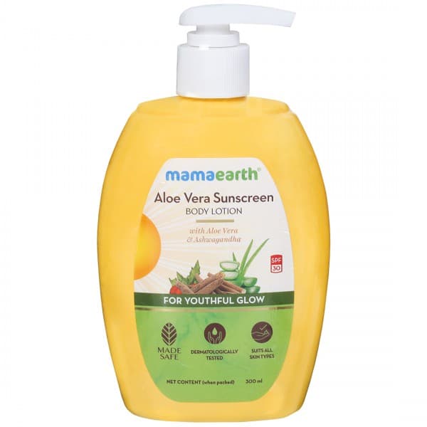 Mamaearth Aloe Vera Sunscreen Body Lotion Spf 30 with Aloe Vera & Ashwagandha for Youthful Glow 300 ml
