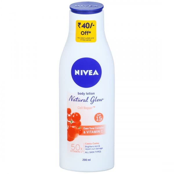 Nivea Natural Glow Cell Repair Spf 15 Even Tone & 50x Vitamin C Body Lotion (Rs 40 Off) 200 ml
