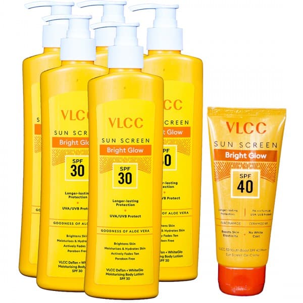 Vlcc DeTan+ Whiteglo SPF 30 Moisturising Body Lotion (Buy 5 Get Vlcc 3D Youth Boost SPF 40 PA+++ Sun Screen Gel Creme 50 g) Pack Of 5 x 350 ml