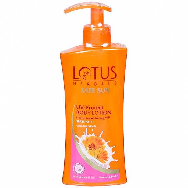 Lotus Herbals Safe Sun Spf 25 PA+++ UV Protect Body Lotion Nourishing Whitening Milk 250 ml