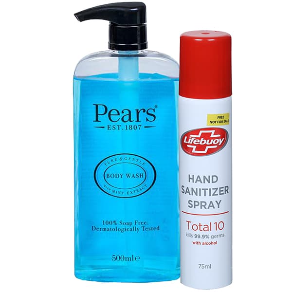 Pears Pure & Gentle Body Wash with Mint Extract (Free Lifebuoy Hand Sanitizer Spray 75 ml) 500 ml