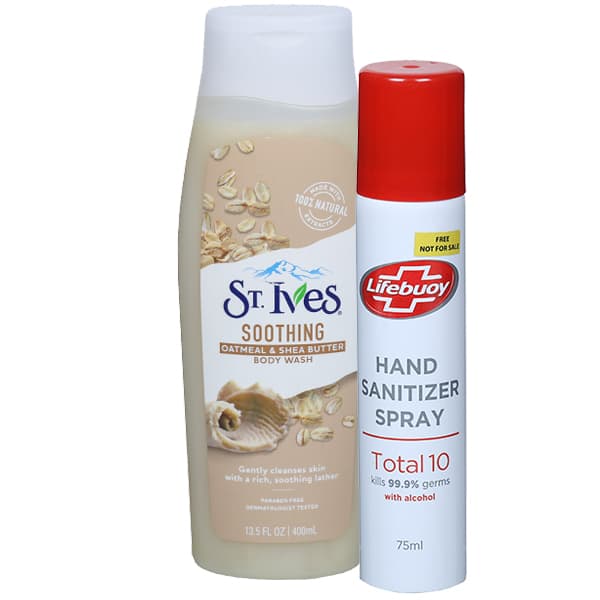 ST.Ives Soothing Oatmeal & Shea Butter Body Wash (Free Lifebuoy Hand Sanitizer Spray 75 ml) 400 ml