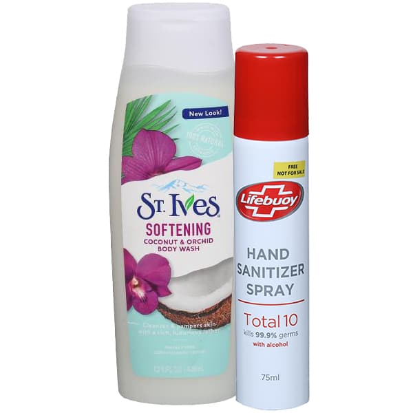 ST.Ives Softening Coconut & Orchid Body Wash (Free Lifebuoy Hand Sanitizer Spray 75 ml) 400 ml