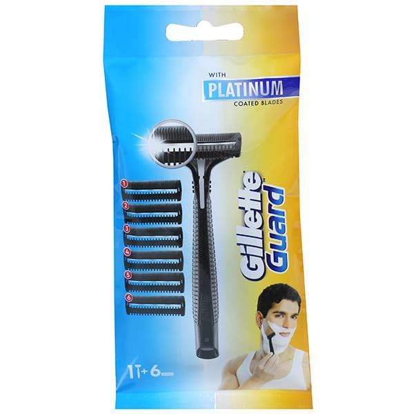 Gillette Guard Combo (1 Razor & 6 Cartiges With Platinum Coated Blades)