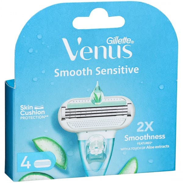 Gillette Venus Smooth Sensitive Cartridges with Aloe Extracts Pack of 4