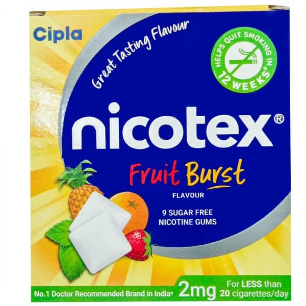 Nicotex 2 mg Fruit Burst Flavour Sugar Free 9 Chewing Gums