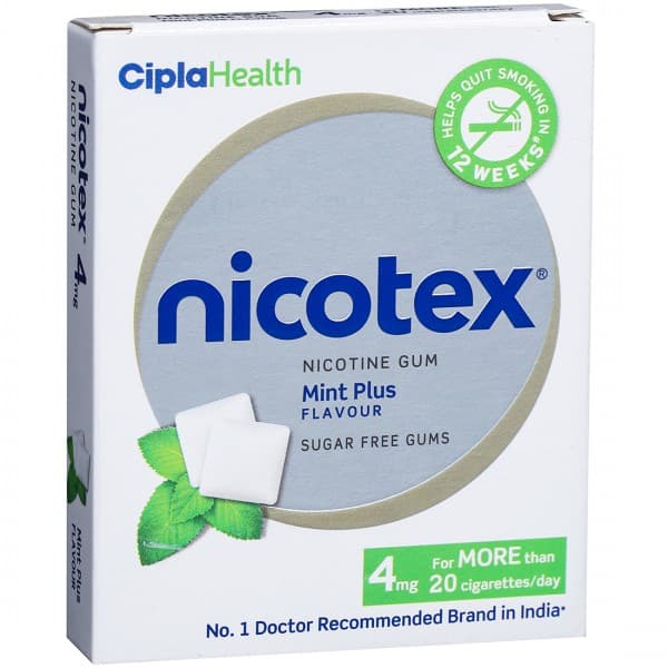 Nicotex Mint Plus Flavour Sugar Free Chewing Gum 4 mg (12 Gums)