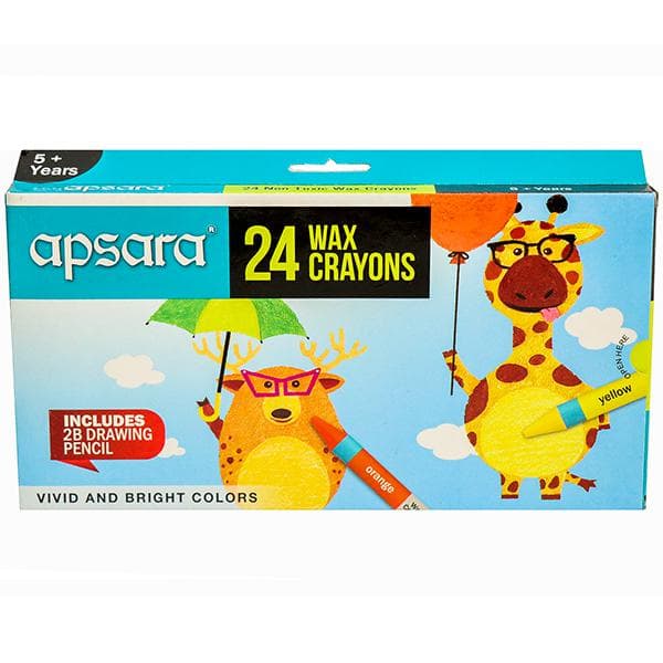 Apsara 5+ Years Non Toxic Wax Crayons with 2B Drawing Pencil 109720001 24 Shades