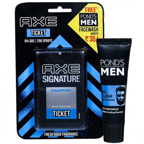 Axe Signature Champion Ticket Body Perfume (Ponds Men Oil Clear Facewash 15 g) 17 ml