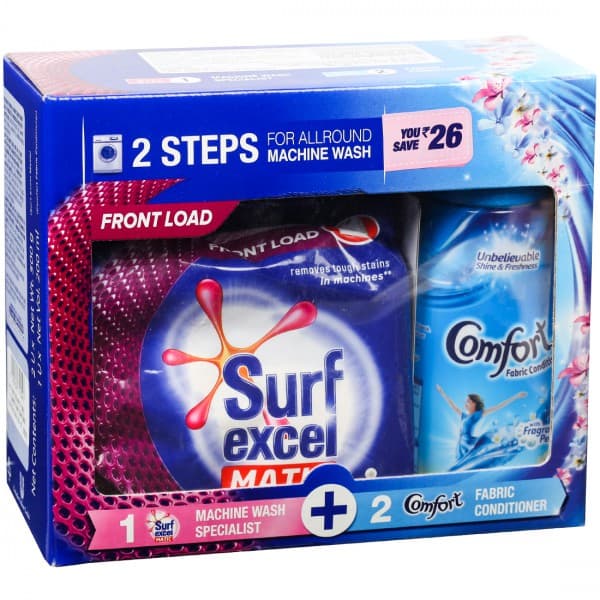 All Round Machine Wash Combo (Surf Excel Matic FL Powder 2 x 500 g+Comfort Fabric Condnr Blue 220ml)