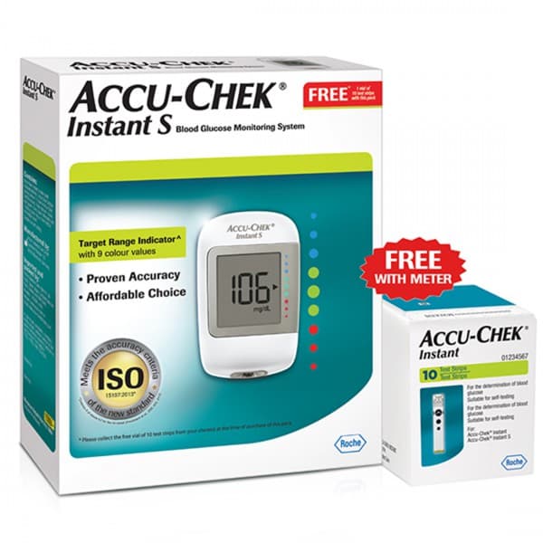 Accu Chek Instant S Blood Glucose Monitoring System (Free Accu Chek Instant 10 Test Strips)