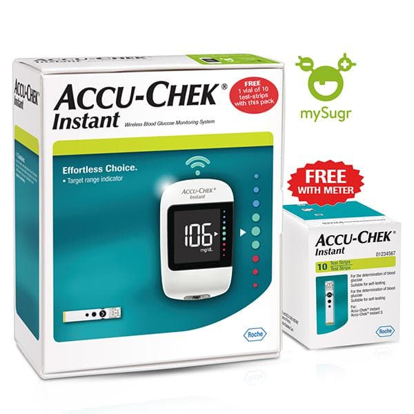 Accu Chek Instant Blood Glucose Meter and Lancing Device (Free 10 Test Strips)