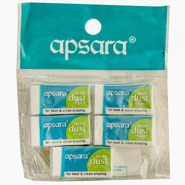 Apsara Non Dust Erasers 33 mm x 17 mm x 10 mm (102300002) Pack Of 5