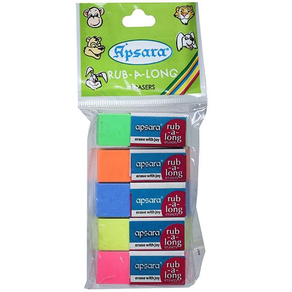 Apsara Rub-A-Long Eraser 38 mm x 14 mm x 10 mm Assorted 102310001 Pack Of 5