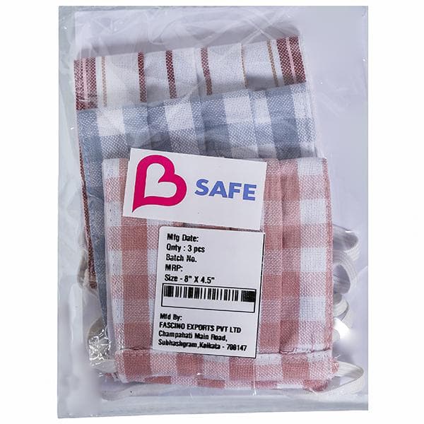 B-Safe Reusable Face Mask 8 Layer With Nose Pin (8'' x 4.5'') Pack Of 3