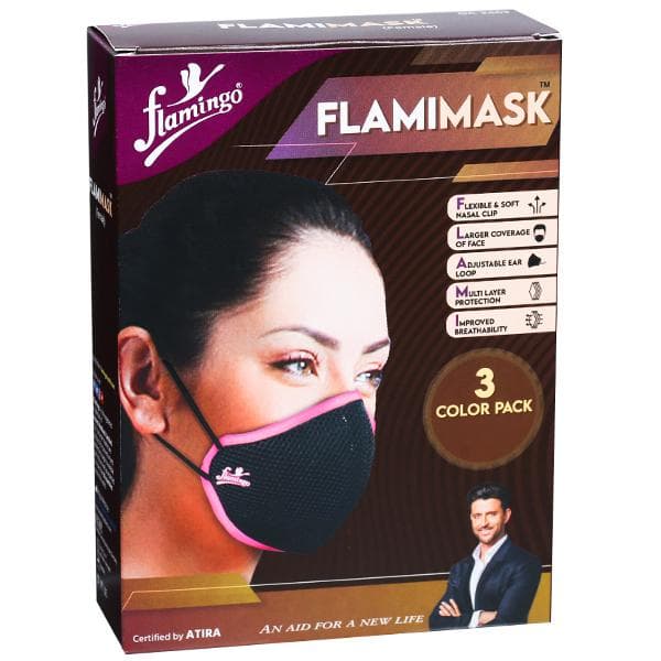 Flamingo Flamimask For Female Assorted Colour Face Mask Universal Pack Of 3
