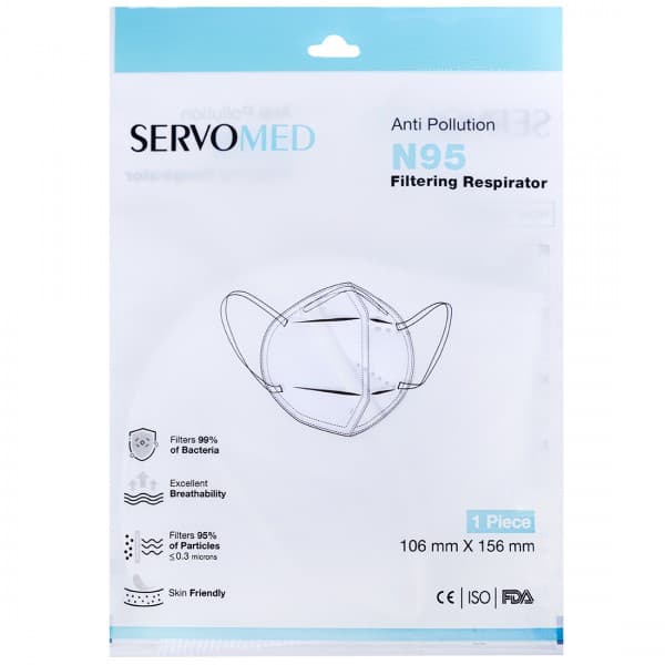 Servomed Anti Pollution N95 Filtering Respirator Face Mask (106 mm x 156 mm) White Pack Of 1