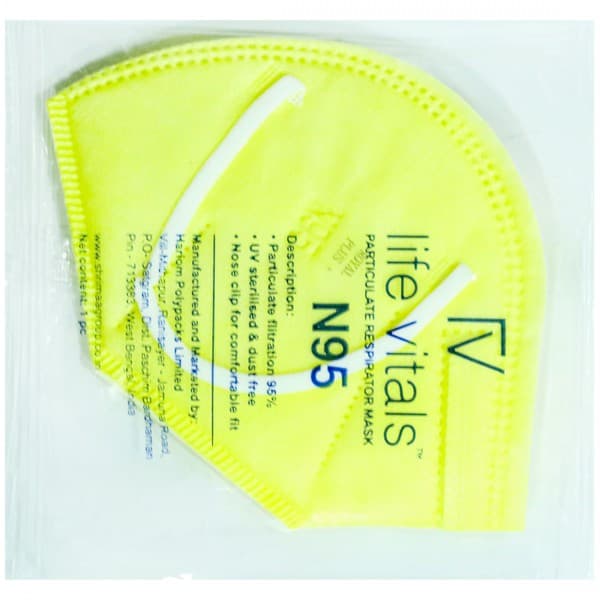 Life Vitals N95 Particulate Respirator Face Mask Yellow