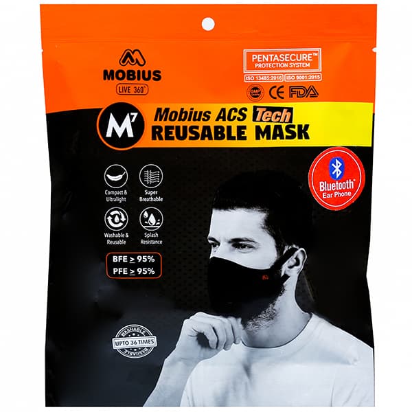 Mobius Reusable M7 ACS Tech Face Mask Red with Bluetooth Ear Phone L