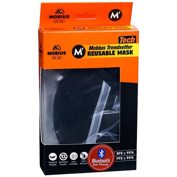 Mobius Reusable M7 Trendsetter Tech Face Mask Black with Bluetooth Ear Phone XL