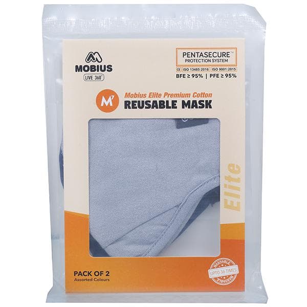 Mobius Reusable M7 Elite Premium Cotton Face Mask Assorted L Pack Of 2