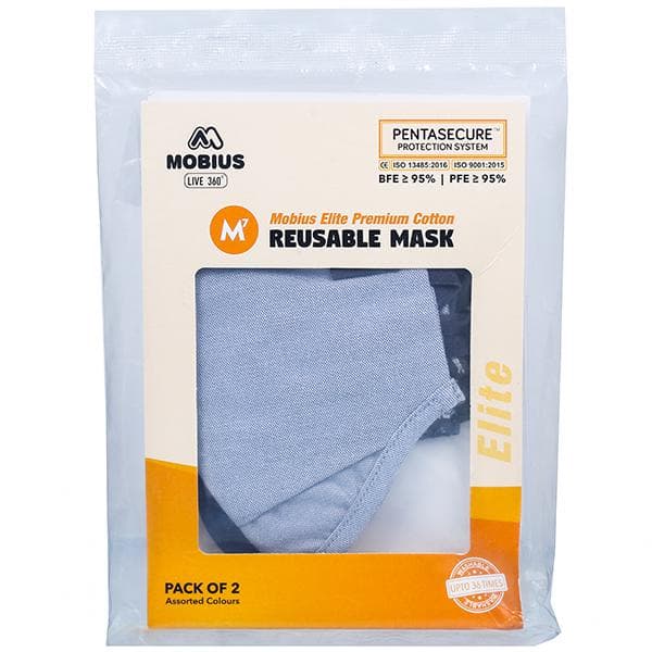 Mobius Reusable M7 Elite Premium Cotton Face Mask Assorted M Pack Of 2