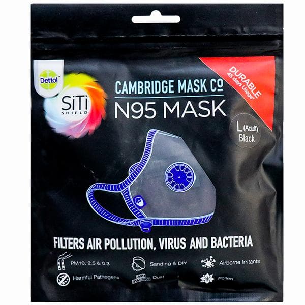 Dettol Siti Shield N95 Mask L (Adult) Black 170 mm x 200 mm