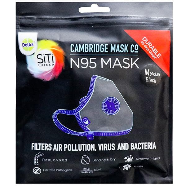 Dettol Siti Shield N95 Mask M (Adult) Black 150 mm x 190 mm