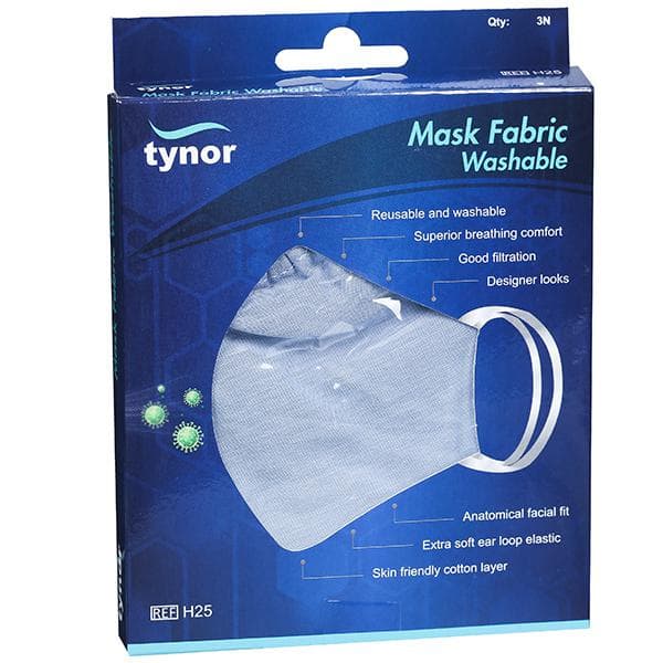 Tynor Face Mask Fabric Washable Plain Adult Pack Of 3