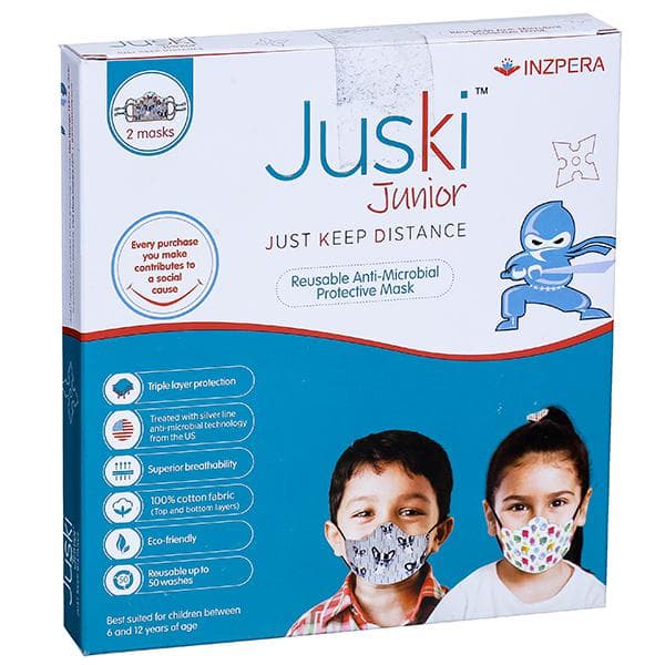Juski Reusable Anti Microbial Protective Face Mask For Junior Pack Of 2