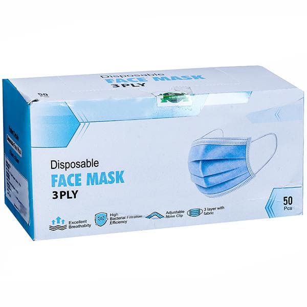 Go Green Disposable Face Mask with Nose Clip 3 Ply (175 mm x 95 mm) Pack Of 50