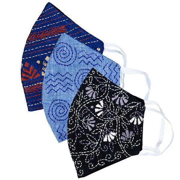 Cotton Face Mask Hand Embroidered 2 Ply (8'' x 6'') Pack Of 3