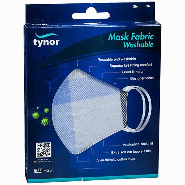 Tynor Face Mask Fabric Washable Check Universal Pack Of 3