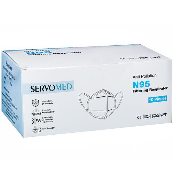 Servomed Anti Pollution N95 Filtering Respirator Face Mask (106 mm x 156 mm) White Pack Of 10