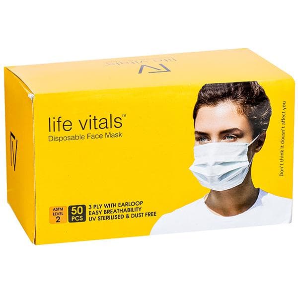 Life Vitals Disposable Face Mask with Nose Pin 3 Ply Pack Of 50
