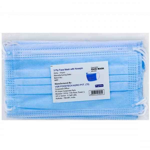 VGR 3 Ply Disposable Face Mask With Nosepin Pack Of 10