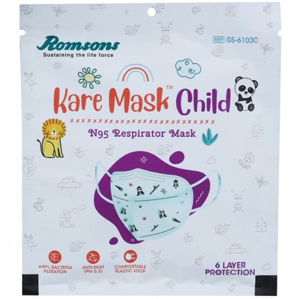 Romsons Kare Mask Child N95 Respirator 6 Layer Face Mask Pack Of 1