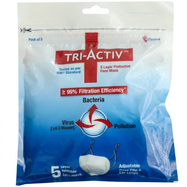 Tri-Activ 5 Layer Protective Face Mask Pack Of 5